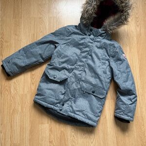 Gray Kids Winter Jacket with Faux Fur Hood